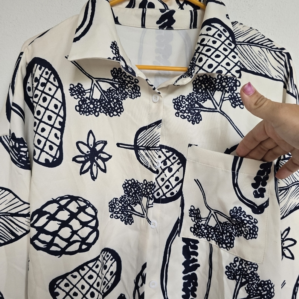 Navy White Multi Tropical Fruit Floral Shirt Plus Size XXL - Picture 11 of 14